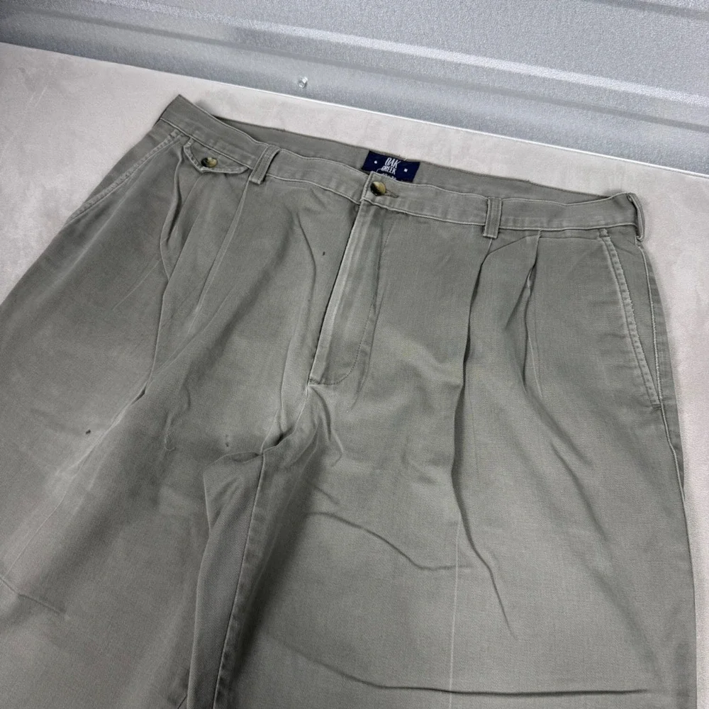 90s Mens Oak Creek Pleated Cotton Twill Relaxed Chino Pants Olive 40x32